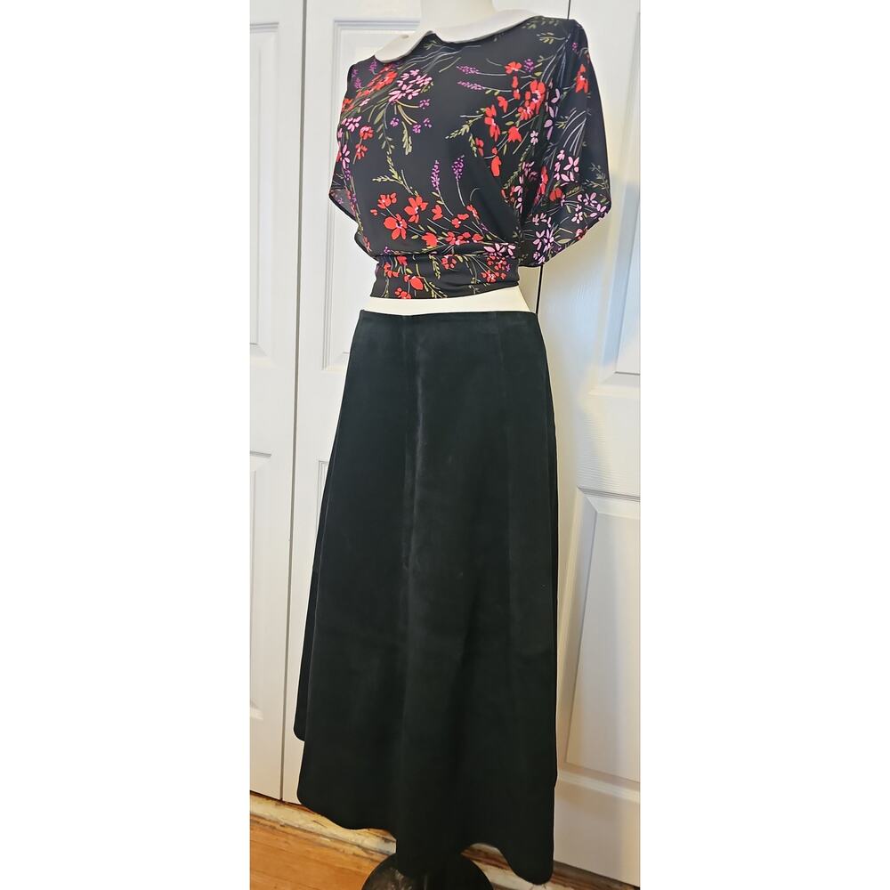 Overland Suede Leather A-Line Maxi Skirt Womens 10 Black - Picture 5 of 12